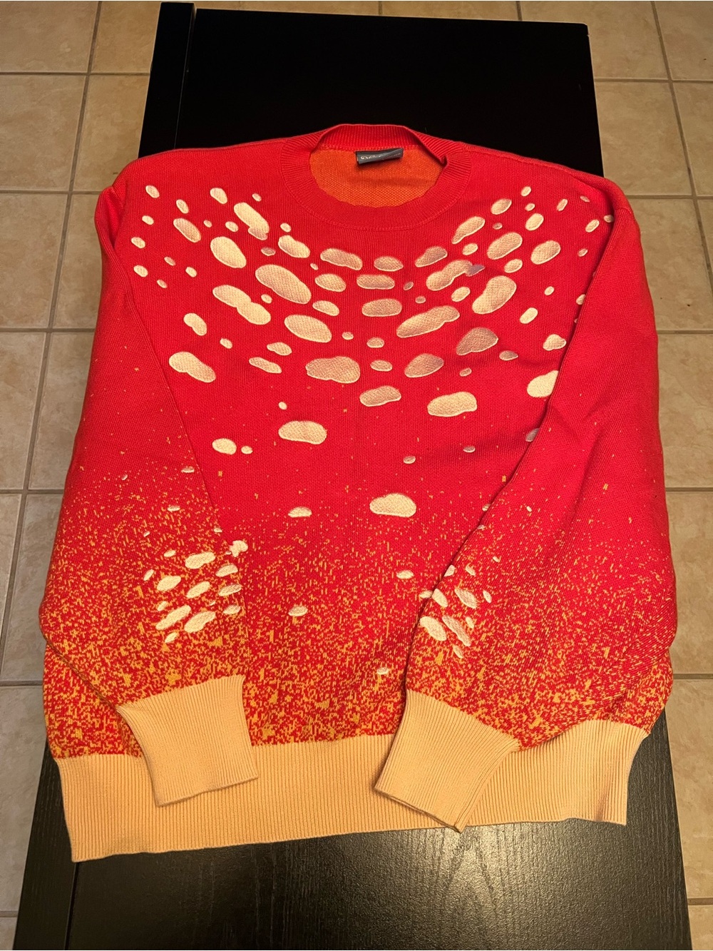 Women’s Red Crewneck Sweater with Cream Accents